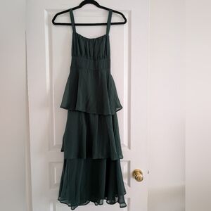 Hunter Green Tiered Maxi Dress with Straps BNWT